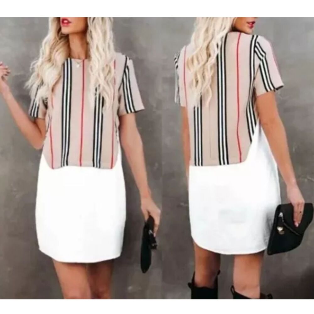 English Factory Women's Size XS Tan Bailey Stripe Poplin Shirt Dress